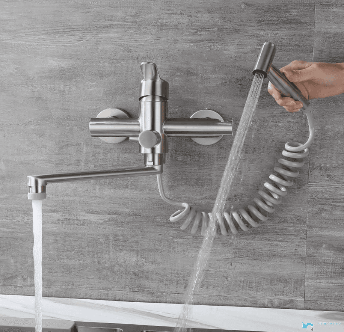 Wand-Duschsystem EYN WK1124 aus Edelstahl mit Mehrstrahlbrause und schwenkbarem Auslauf in Schwarz, Silber oder Edelstahlgrau