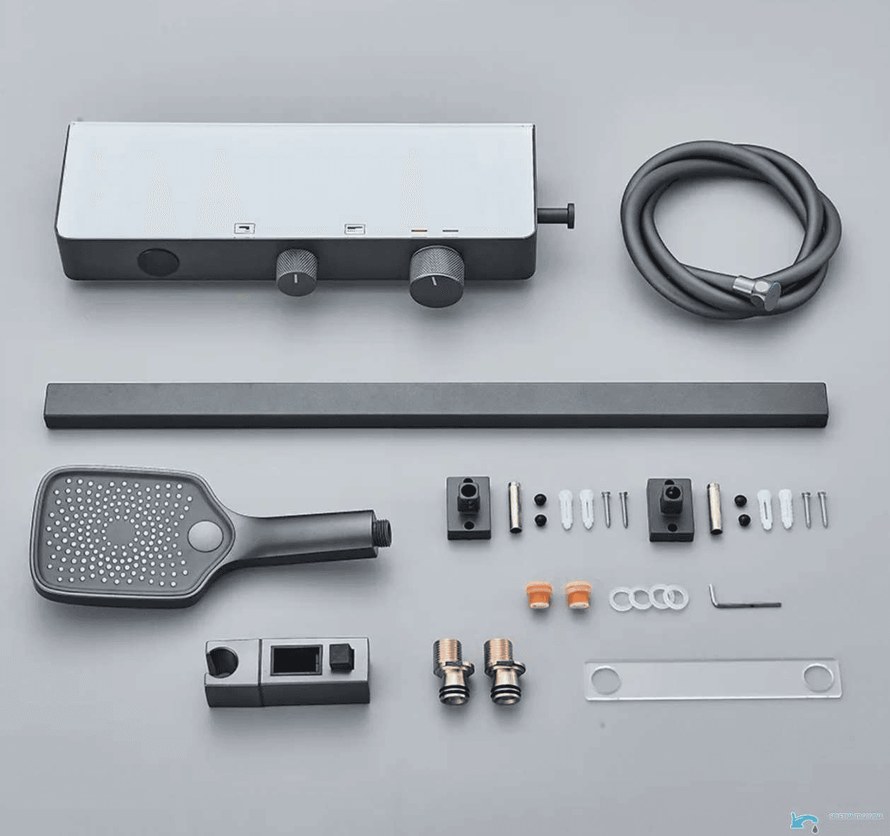 Wand-Wannenarmatur ELITE EDITION BBT1429 mit Thermostat und LED-Anzeige in Graphitgrau, Hellgrau oder Dunkelgrau