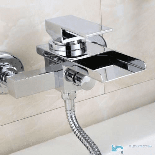 Badewannen-Wandarmatur EYN SK3542 mit LED-Wasserfallauslauf in Silber und Chrom