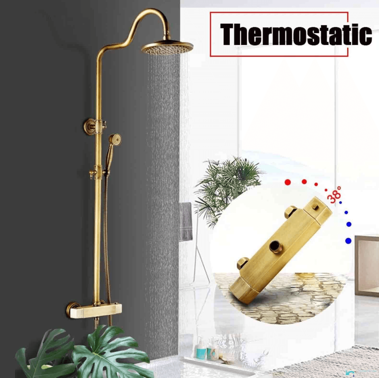 Aufputz-Duschpaneel EYN ATS1206 mit Thermostat in mehreren Farbausführungen wie Antikmessing und Antikbronze