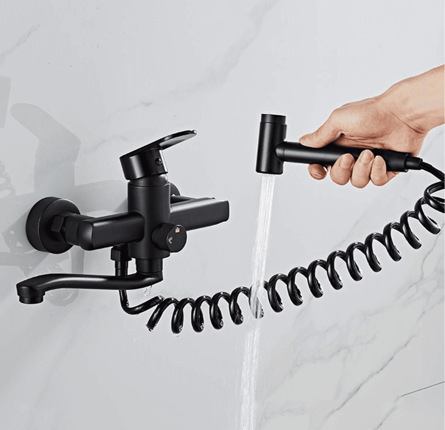 Wand-Duschsystem EYN WK1124 aus Edelstahl mit Mehrstrahlbrause und schwenkbarem Auslauf in Schwarz, Silber oder Edelstahlgrau WK1124 — 1