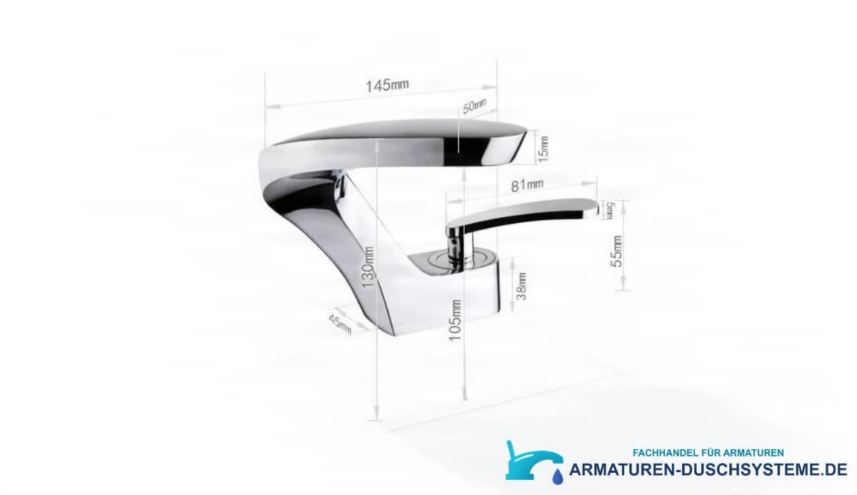 Technische Zeichnung der Küchen-/Badarmatur KA17318 mit 145 mm Länge und 130 mm Höhe