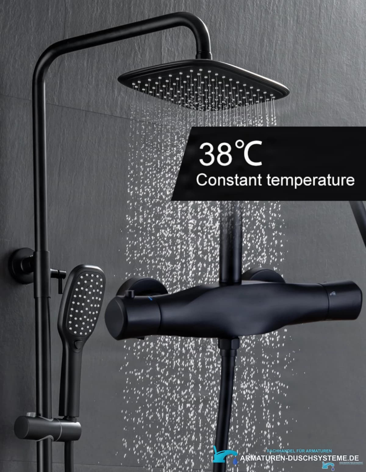Luxuriöses Aufputz-Thermostat-Duschsystem EYN TB1845 in Mattschwarz