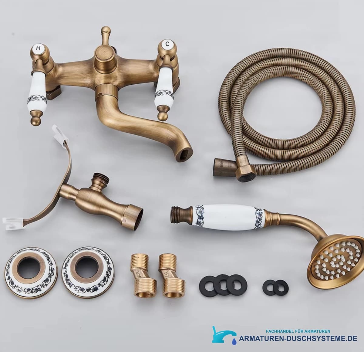 Badewannenarmatur BBT1509 mit Handbrause, Schlauch, Wandanschlüssen und Rosetten