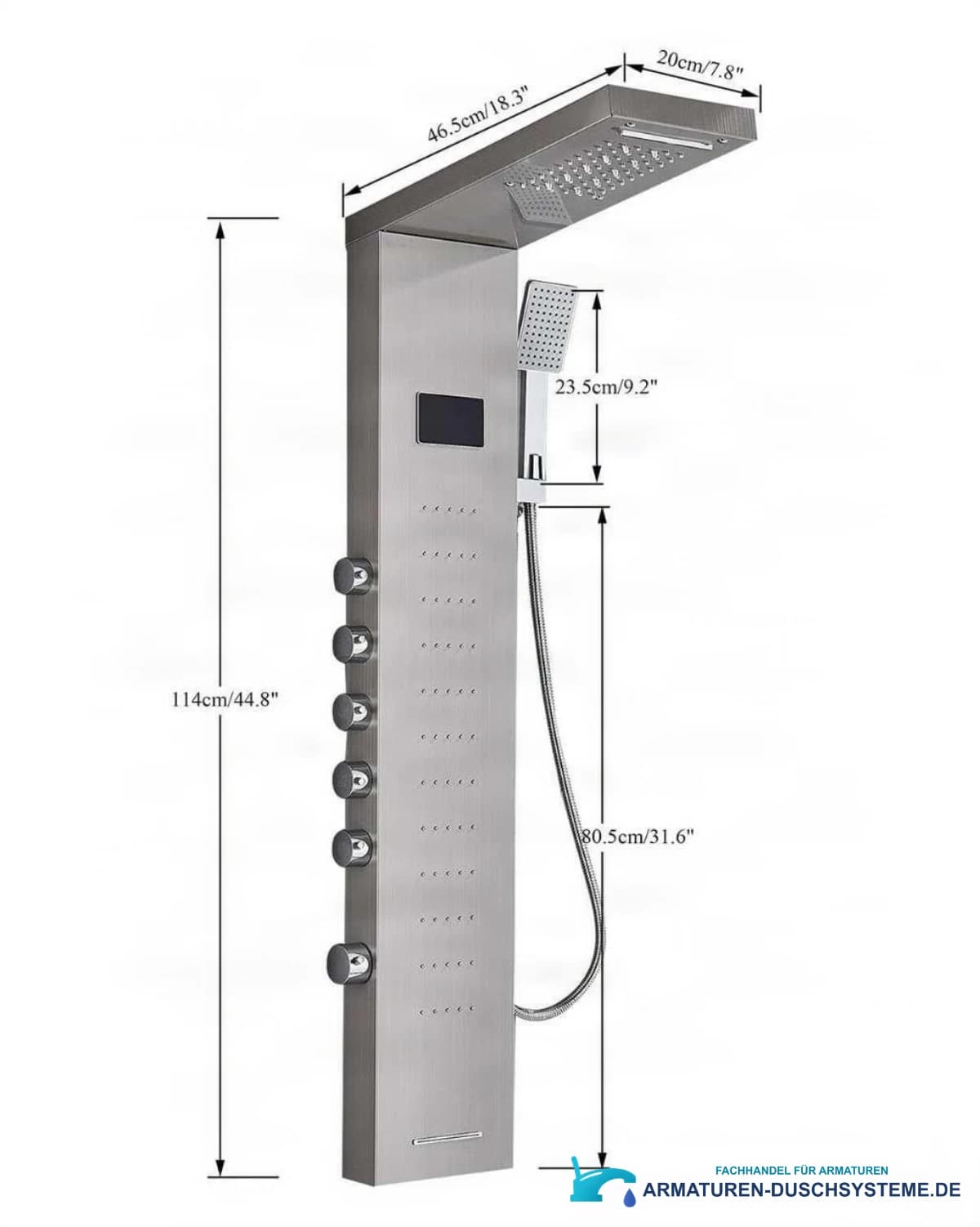 Aufputz-Duschsystem EYN BSP2040 mit LED-Display, Wasserfallauslauf und Massagedüsen in Nickel oder Schwarz