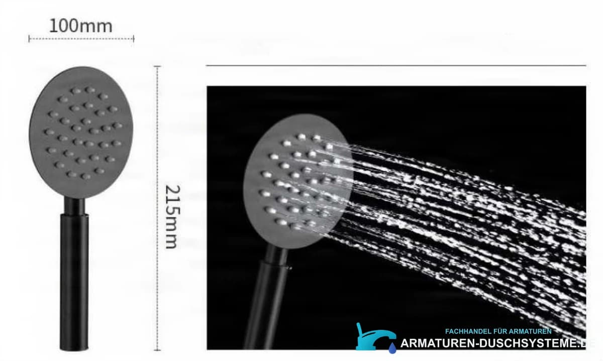 Technische Zeichnung der Handbrause EYN BH1747 mit 100 mm Kopf und 215 mm Gesamtlänge