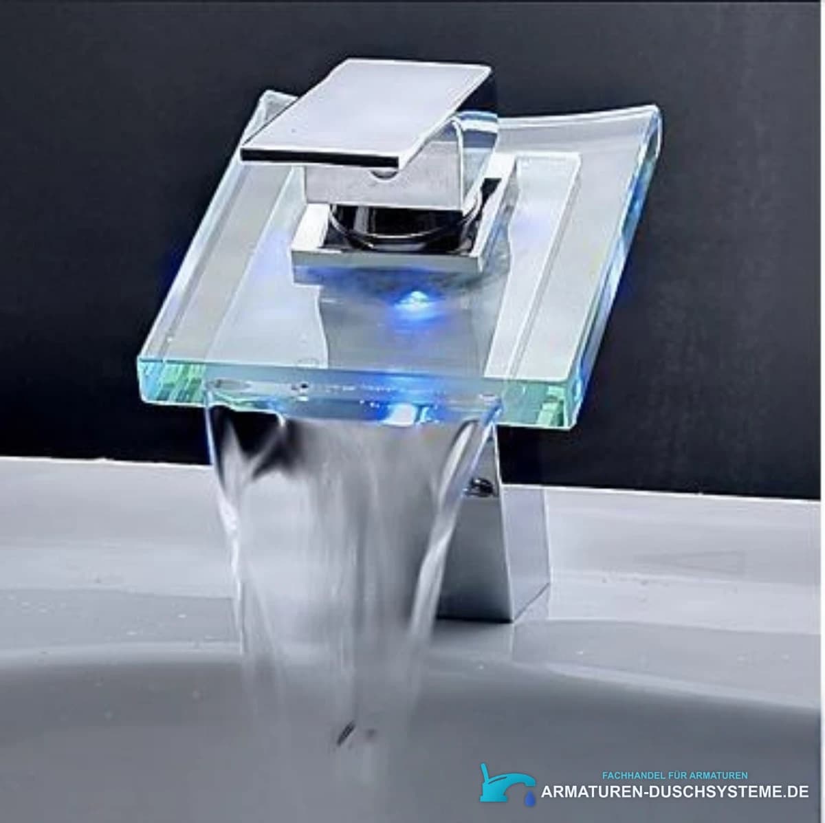 Wasserfall-Badarmatur EYN cq0812 in poliertem Chrom mit Glasplatte