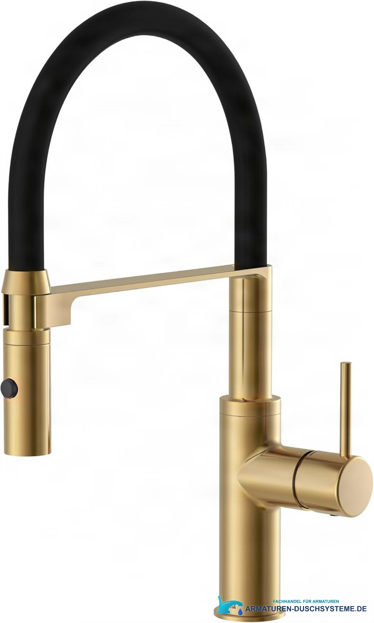 Küchenarmatur ELITE EDITION KF1445 in gebürstetem Gold mit schwarzem Flexauslauf