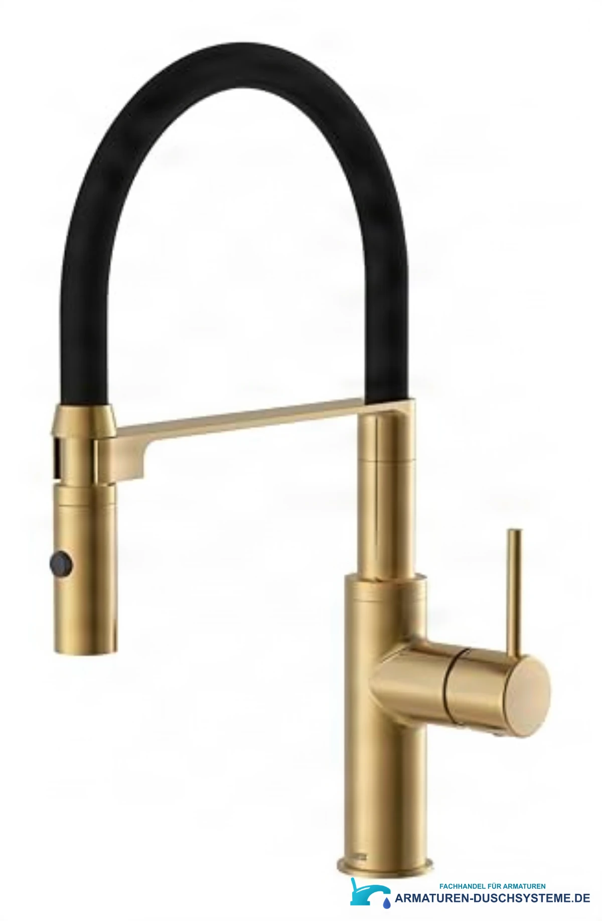 Küchenarmatur ELITE EDITION KF1445 in gebürstetem Gold mit schwarzem Flexauslauf