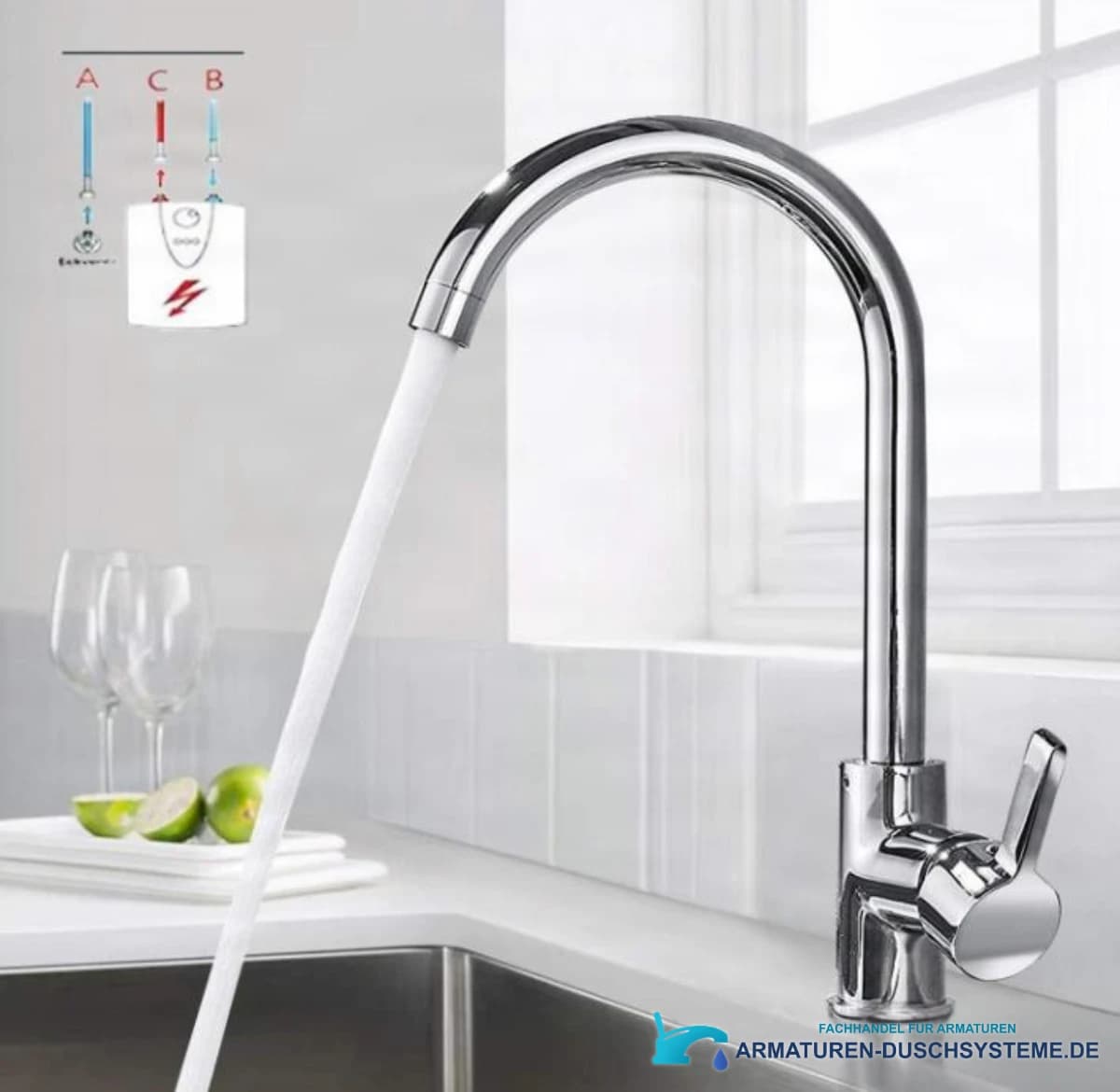 Verchromte Niederdruck-Küchenarmatur NT1311 für Boiler