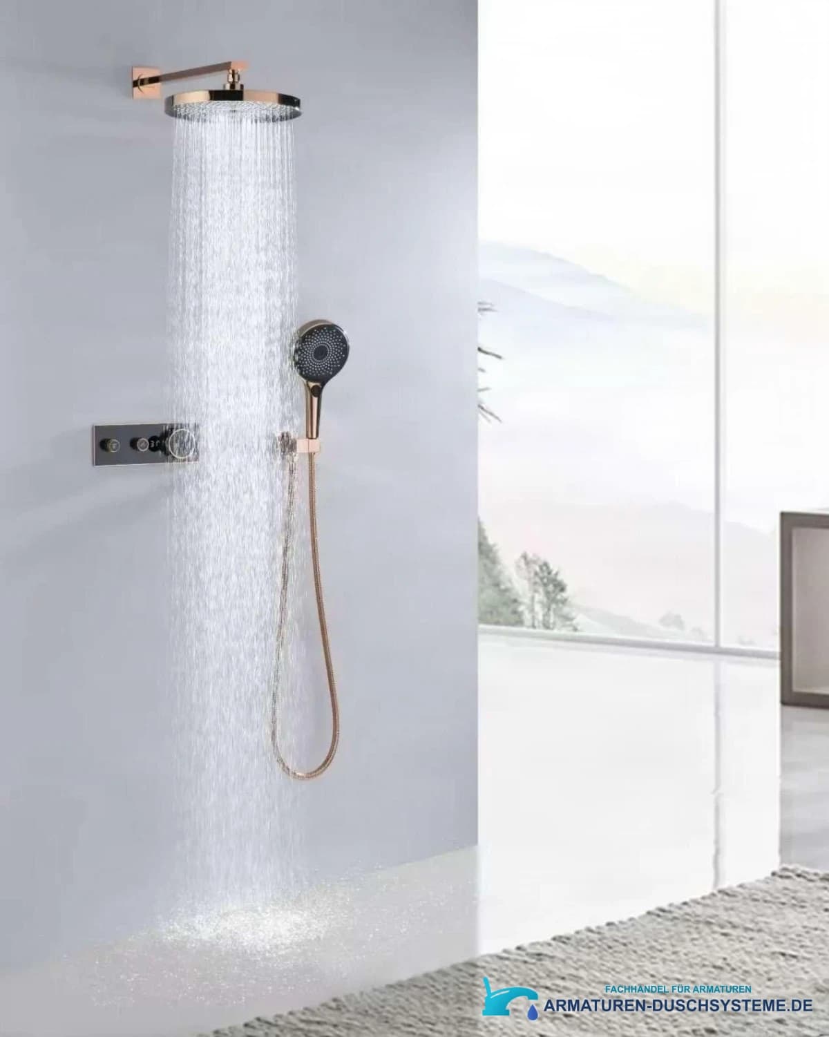 Luxus-Thermostat-Duschsystem ELITE EDITION mit Display BCS1603 in glänzendem Roségold und Schwarz
