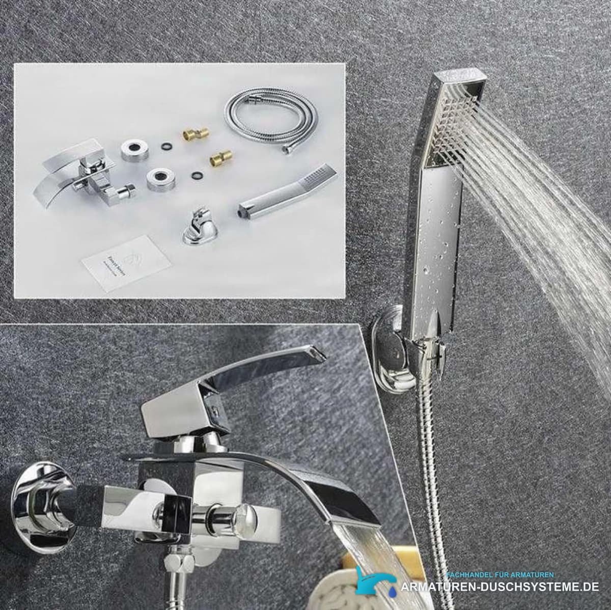 Wannenarmatur EYN3535 im Einsatz mit Wasserfallauslauf und Handbrause