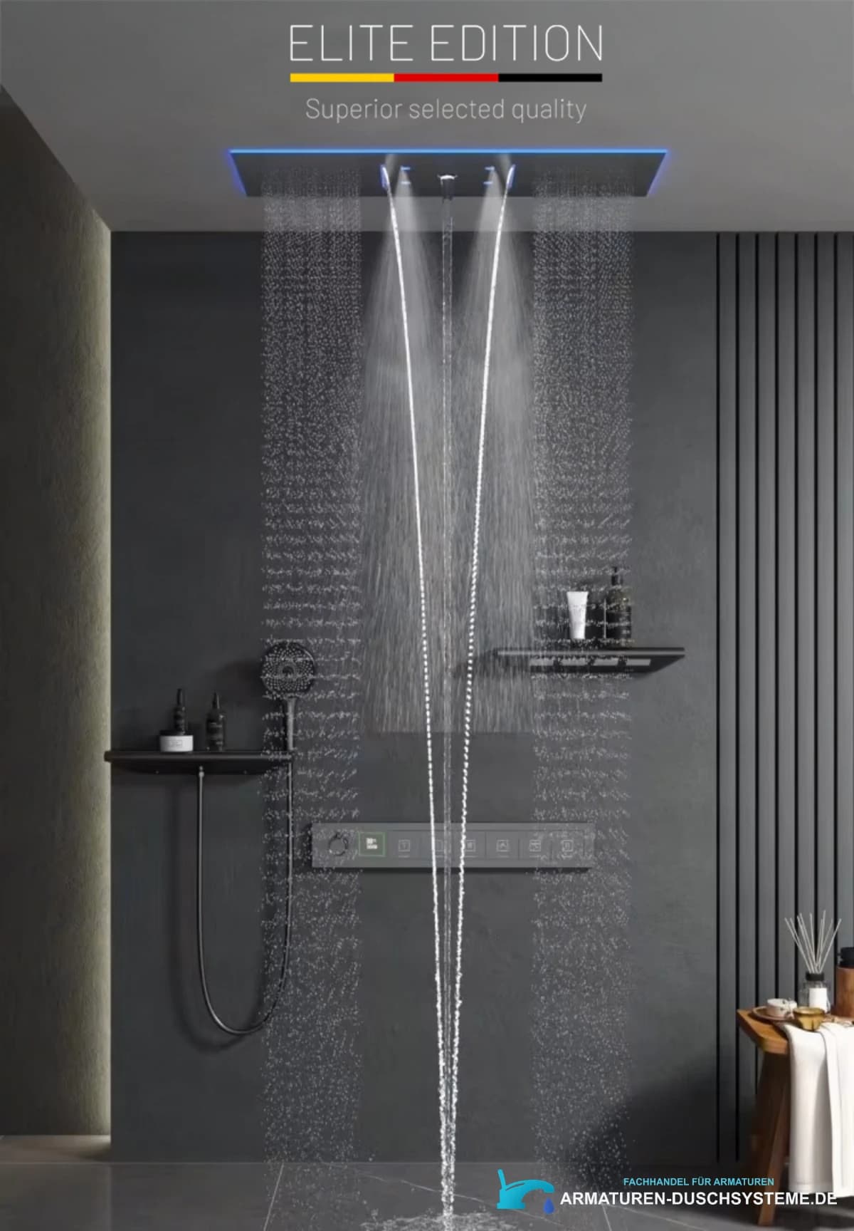Luxuriöses Unterputz-Duschsystem mit 6 Funktionen BCS1045 in Mattschwarz
