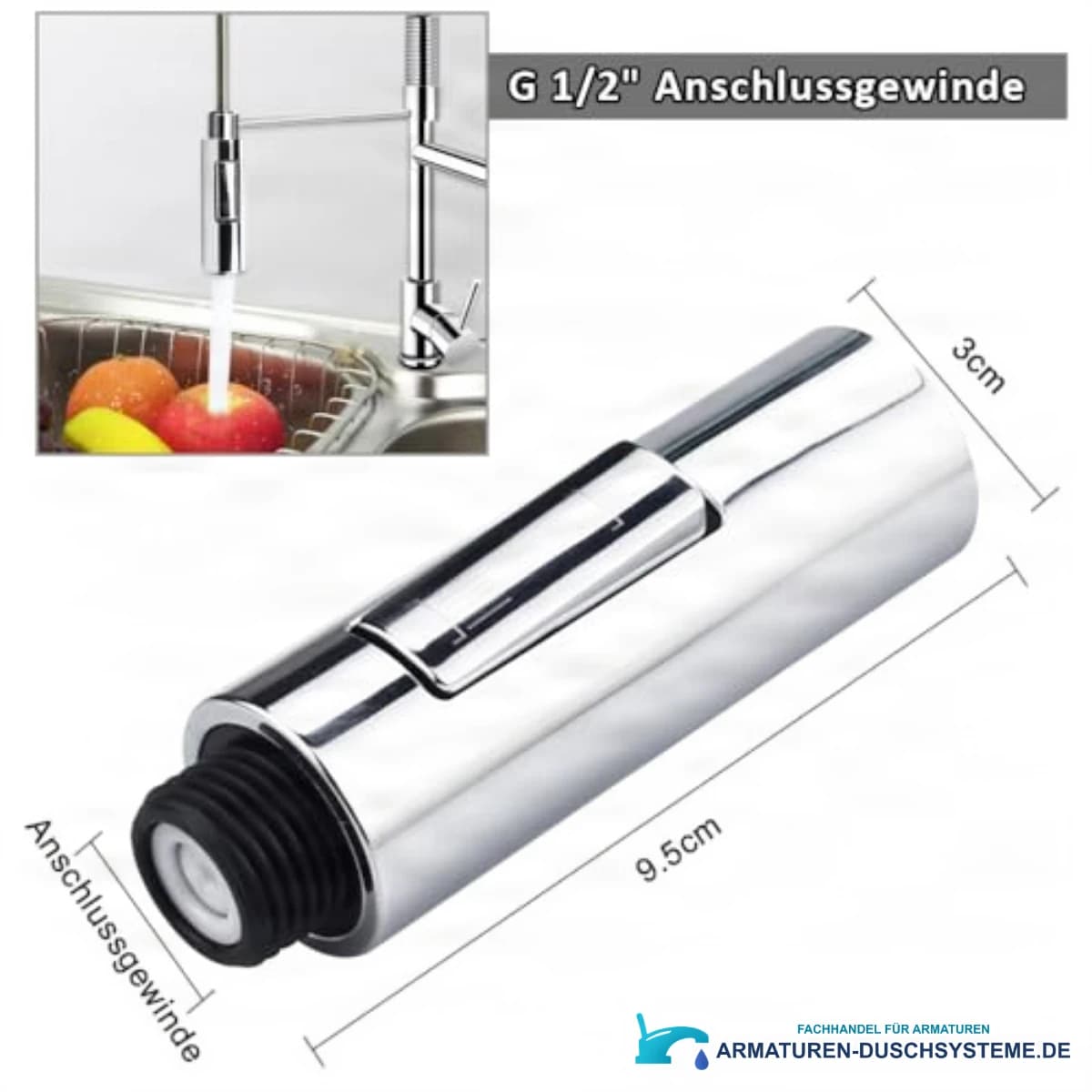 Technische Darstellung des Brausekopfs EYN KFH1152 mit den Maßen 9,5 × 3 cm