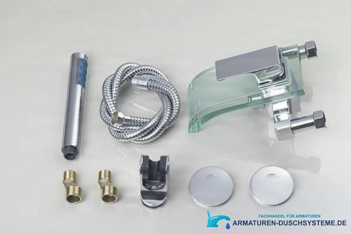 Wandarmatur für die Badewanne SK0264 mit Glasauslauf, Handbrause und Zubehör