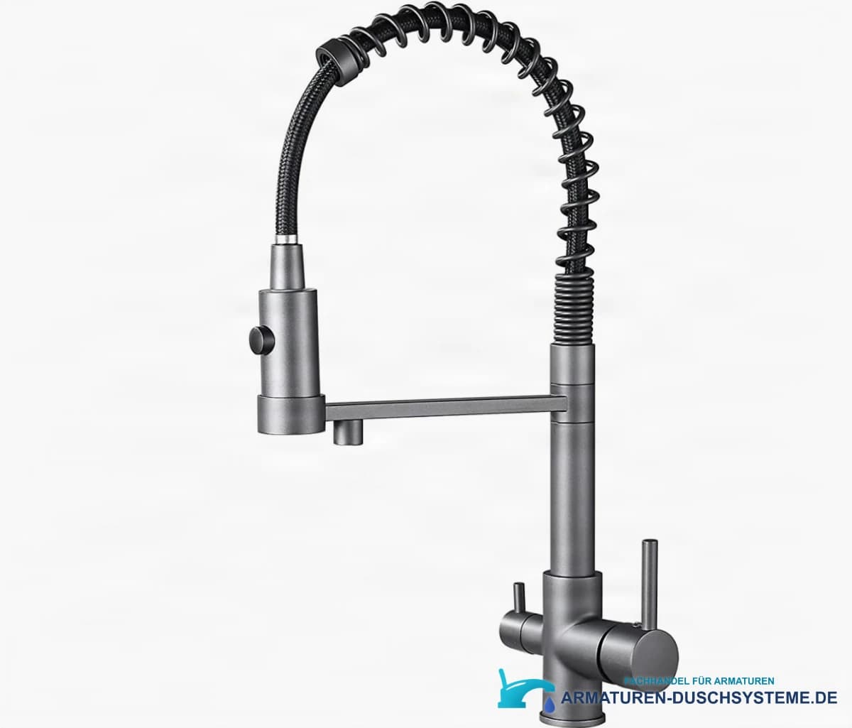 Küchen-Filterarmatur KF1459 mit Federbrause und zwei Bedienhebeln