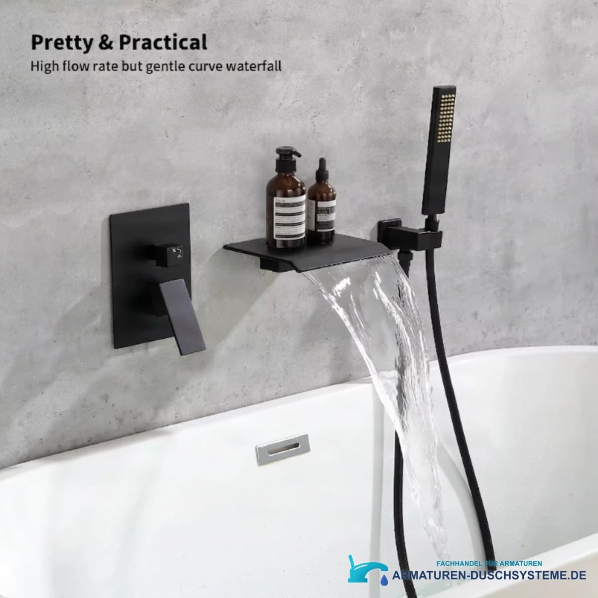 Wannenarmatur ELITE EDITION BSW1678 mit NPT-Außengewinde, Handbrause und Wasserfall in Mattschwarz