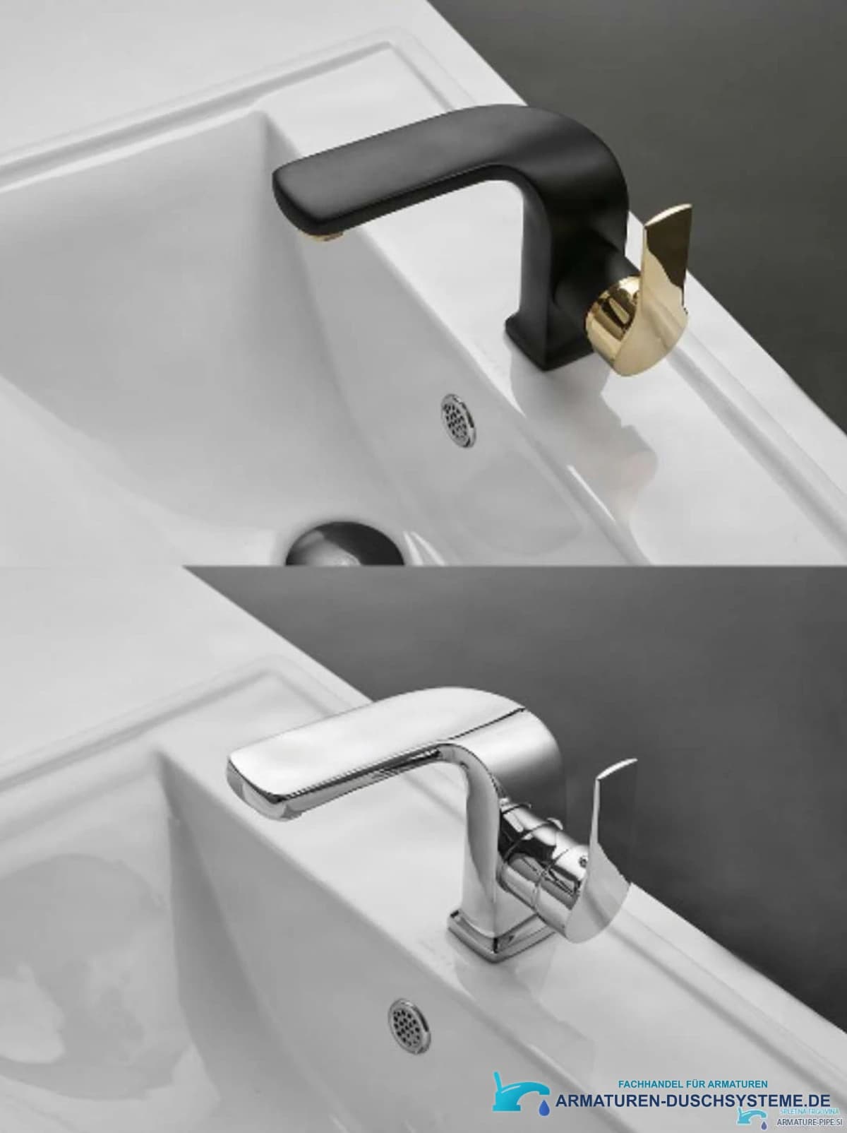 Extravagante Waschtischarmatur NB4009 in Mattschwarz mit Gold und in Chrom