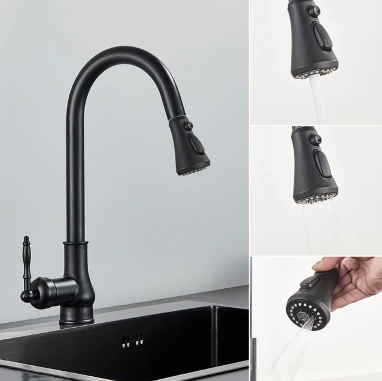 Küchenarmatur EYN KS1448 aus Messing mit Ausziehbrause, Wasserfallauslauf und mehreren Farbausführungen KS1448 — 1